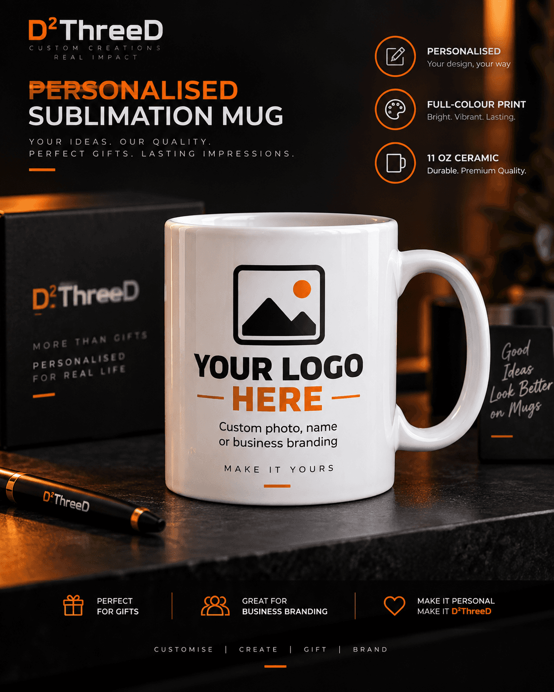 White personalised sublimation mug with a custom full-colour printed design