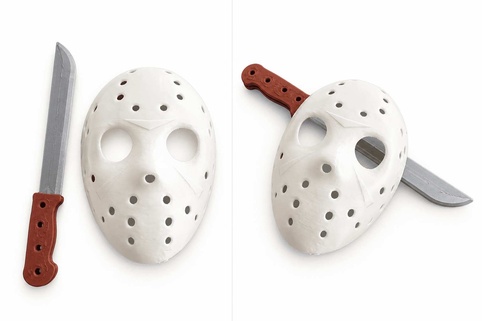 White hockey-mask hair clip with red and silver blade detail