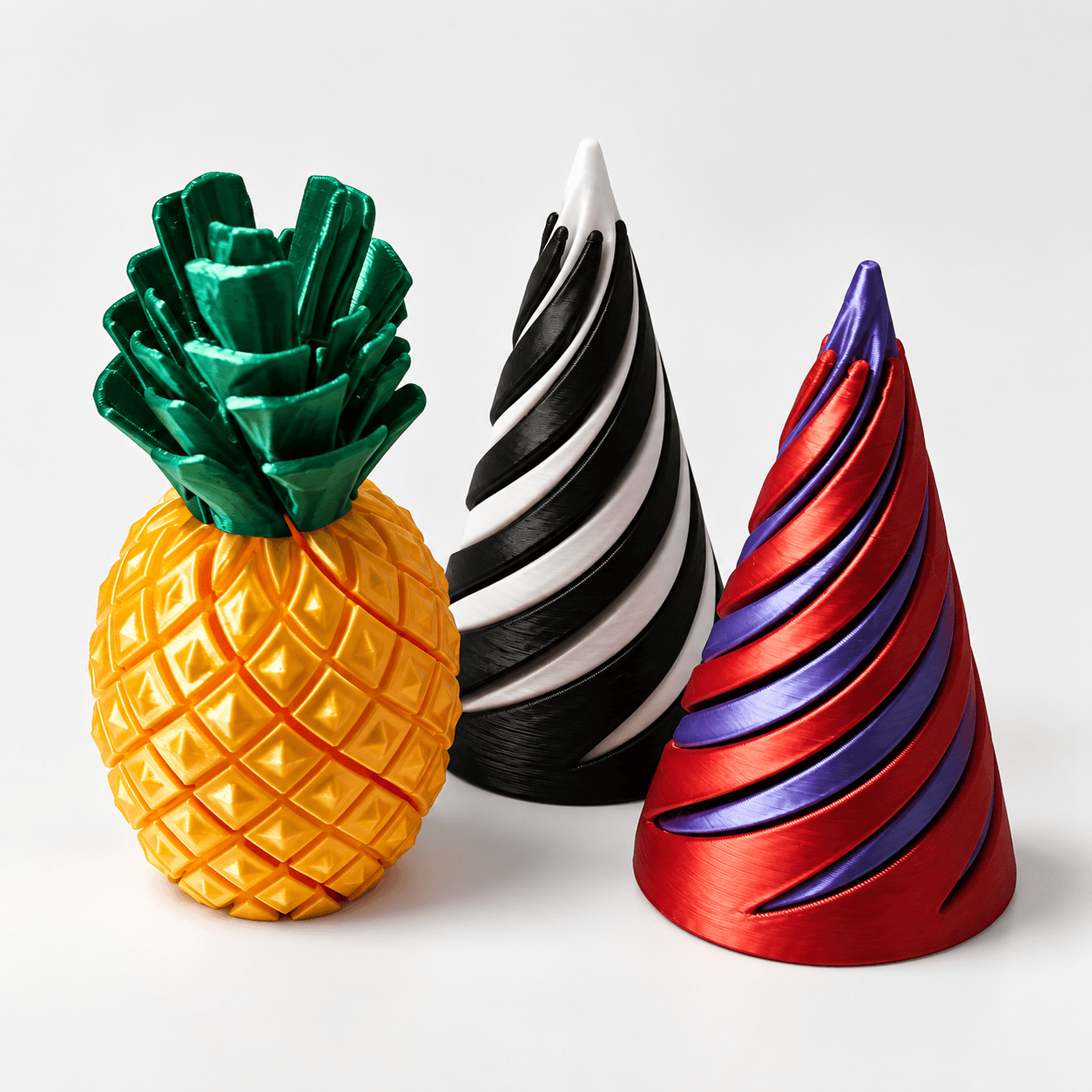 3D printed pineapple ornament with geometric textured body and leafy top