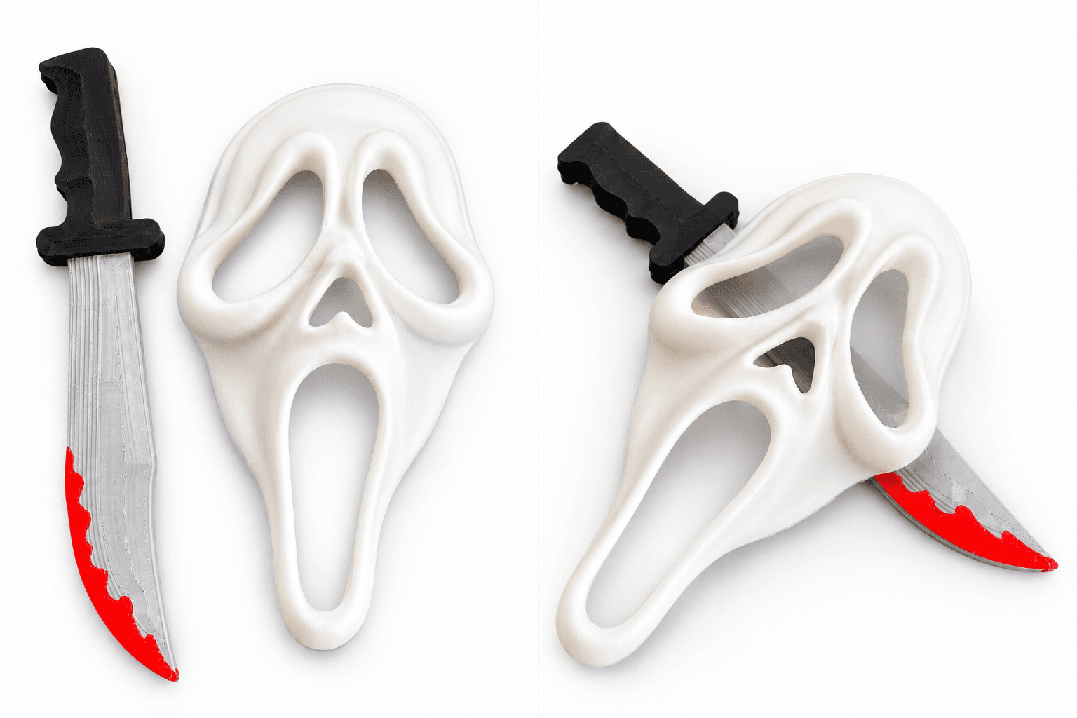 White scream-mask hair clip with red and silver knife detail