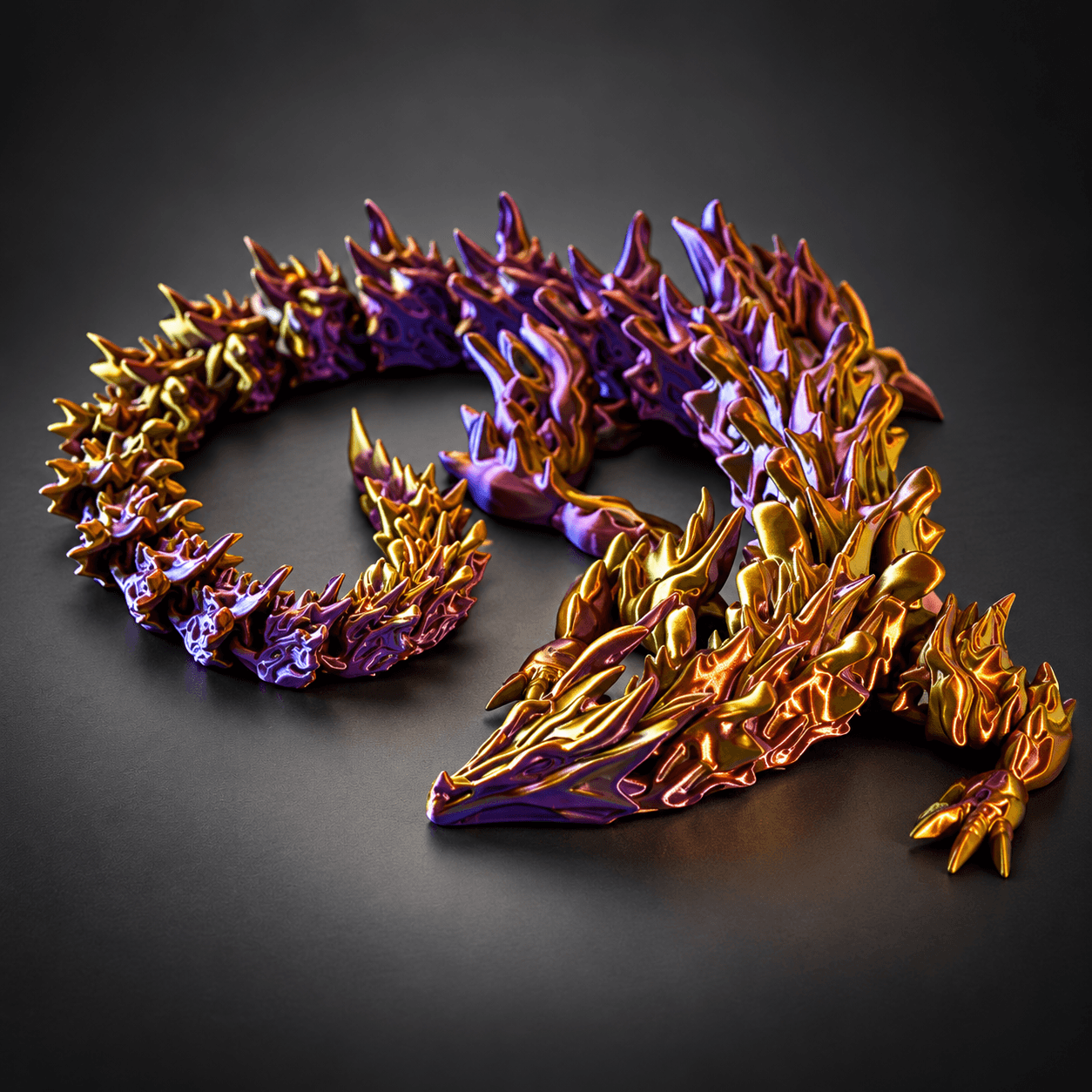 Multicolour articulated bone dragon with flexible segmented body and spiked detailing